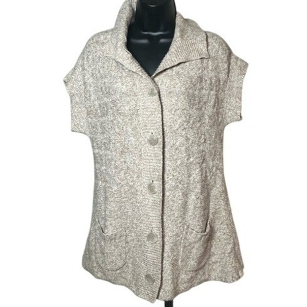 Cream & Beige Woven Multi-Pattern Knit Button Up Sweater Vest Size Large